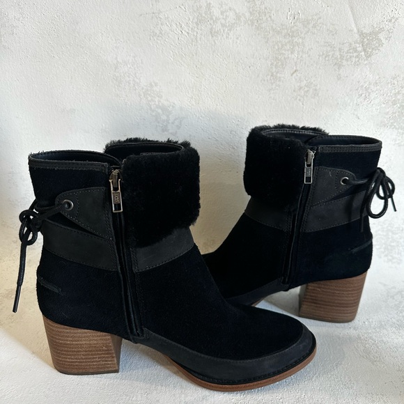 Ugg Women’s Kirke Stacked Heel Booties Black - Picture 7 of 13